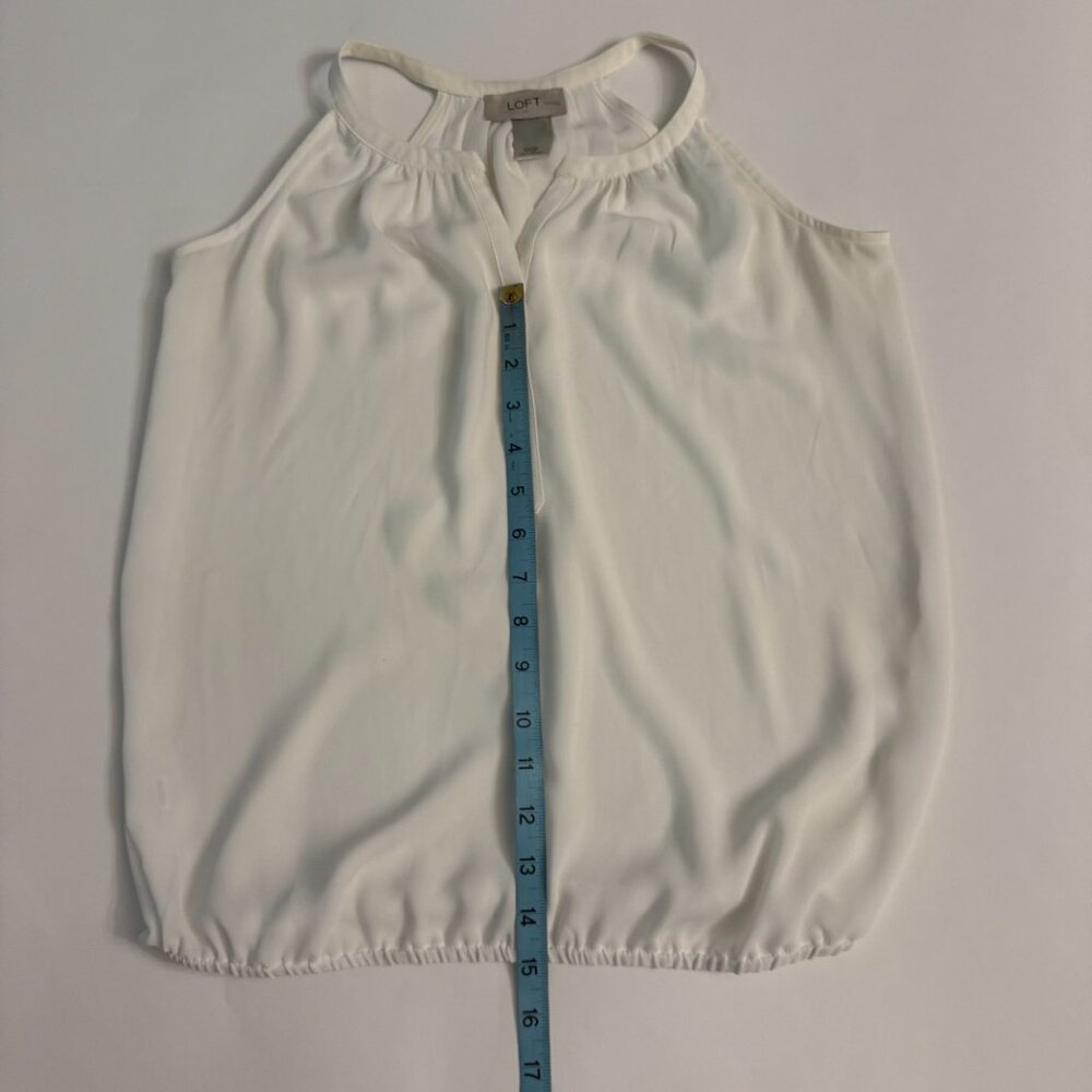 Ann Taylor Loft Petites Sleeveless White Sheer Blouse Elastic Hem Blouson Top - Picture 4 of 8
